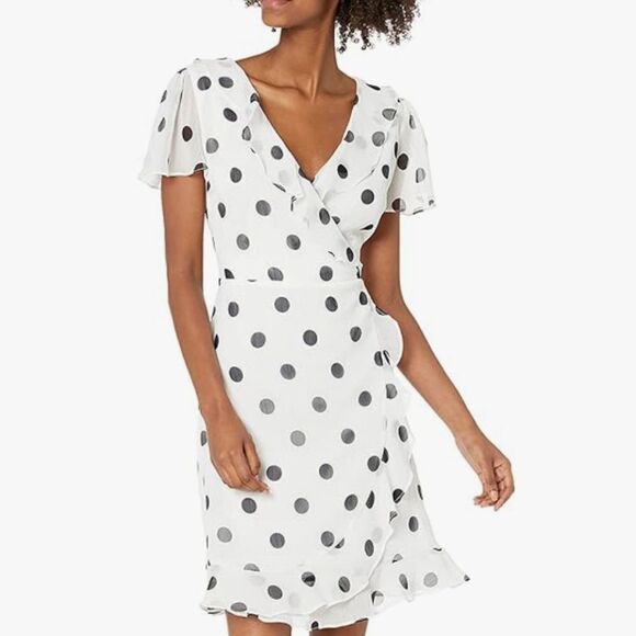 BRAND NEW KARL LAGERFELD PARIS WOMEN'S FAUX WRAP RUFFLE CHIFFON DRESS - Picture 9 of 16